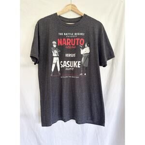 Naruto Shippuden Naruto Versus Sasuke Battle on the Rooftop Gray Tshirt Size L